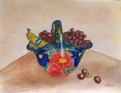 Brenda, Spanish fruit bowl, watercolour.